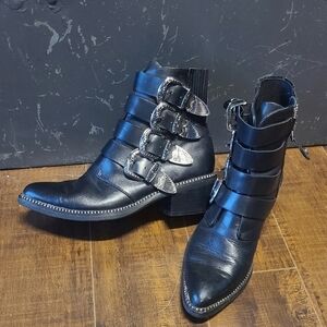 The Wishbone Collection Pointed Toe Leather Boots With Buckles